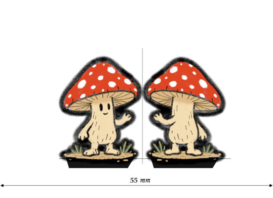 La figurine papier de l'Amanite Shroomfolk, recto et verso sur une bande de 55 mm
