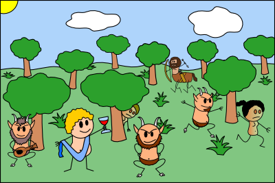 Fête dionysiaque dans la forêt